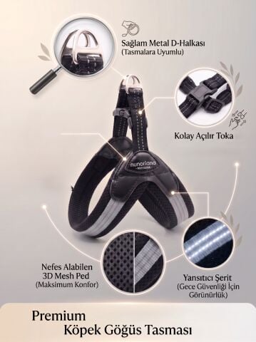 Reflektörlü Küçük Irk Köpek Göğüs Tasması - Air Mesh Nefes Alabilir (Gri)