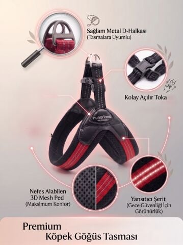 Air Mesh Küçük Irk ve Yavru Köpek Göğüs Tasması - Reflektörlü Nefes Alabilir (Kırmızı)