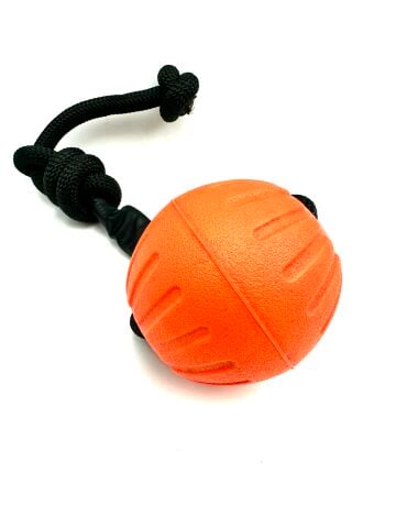 EVA Köpek Eğitim Topu - Suda Batmaz İpli Tutma Kulplu 9 cm (Turuncu)