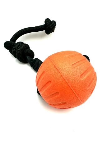 EVA Köpek Eğitim Topu - Suda Batmaz İpli Tutma Kulplu 9 cm (Turuncu)