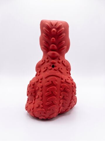 Dinozor Figürlü Ödül Hazneli Kauçuk Köpek Diş Kaşıma Oyuncağı - 10 cm (Kırmızı)