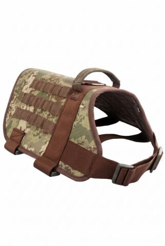Taktik K9 Yelek Köpek Göğüs Tasması - Sırt Tutma Kulplu 68-83 cm (Kamuflaj)