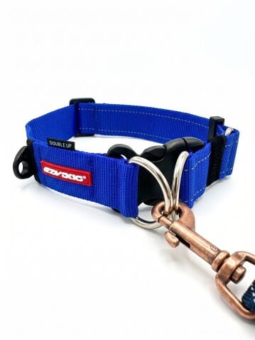 EzyDog Double Up Çift D-Halkalı Reflektörlü Köpek Boyun Tasması (Mavi) (XL)