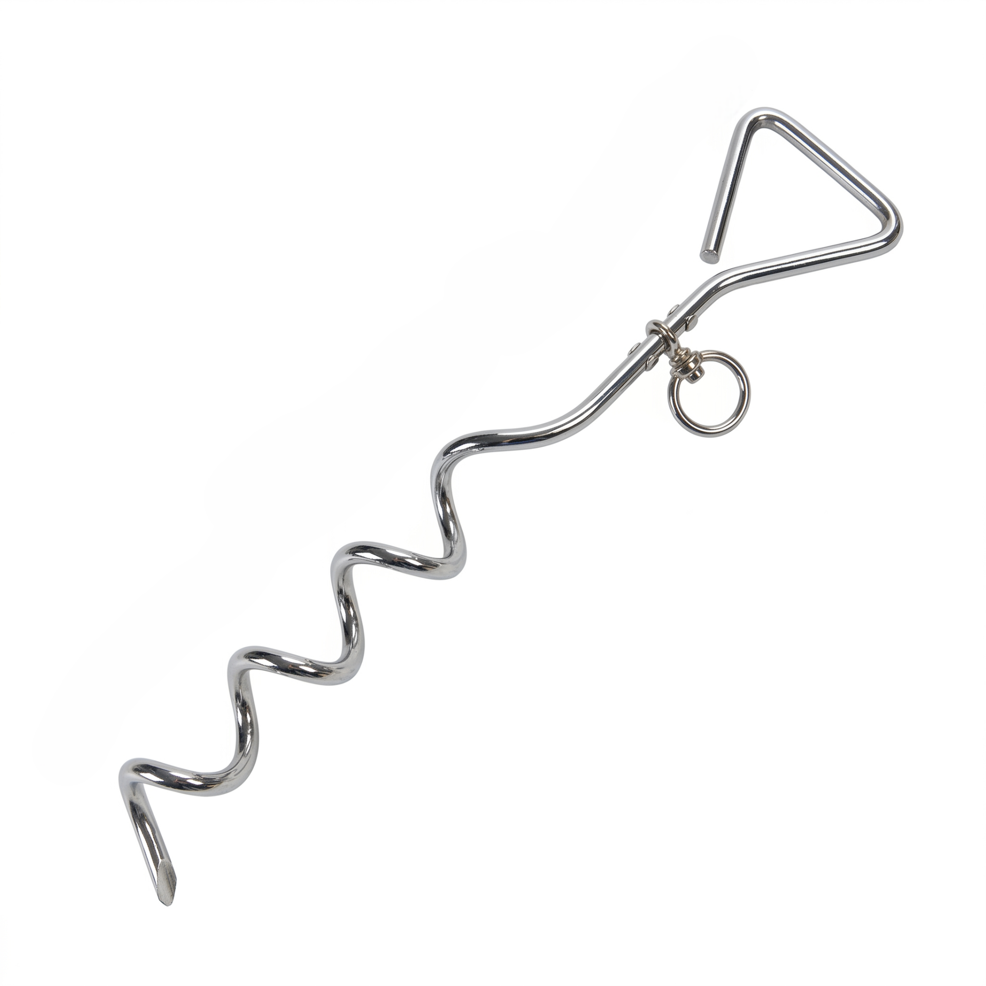 Köpek Bahçe Bağlama Kazığı 42 cm Spiral | Burgulu Krom Kaplama Çelik (Kaçma Karşıtı)