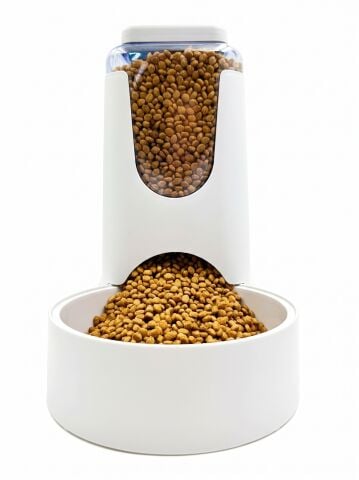 4 Litre Hazneli Otomatik Kedi ve Köpek Mama Kabı - Çelik Kaseli (Beyaz)