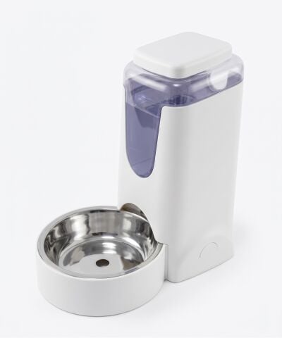 4 Litre Hazneli Otomatik Kedi ve Köpek Su Kabı - Çelik Kaseli (Beyaz)