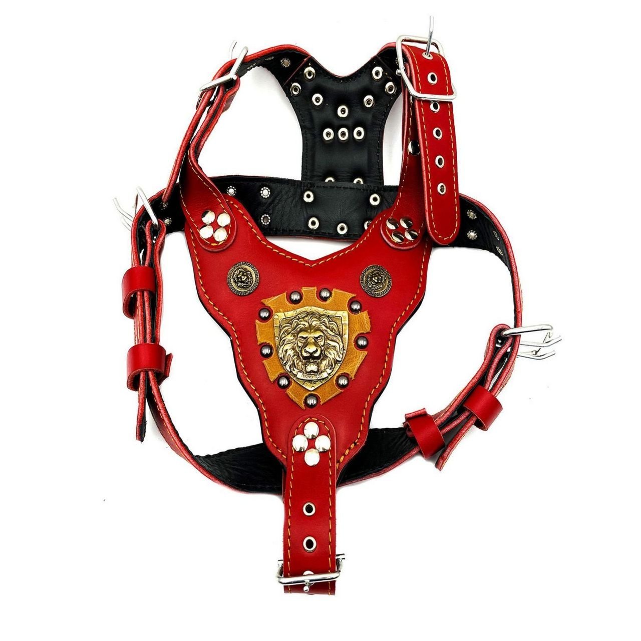 Aslan Başlı Lüks Deri Köpek Göğüs Tasması